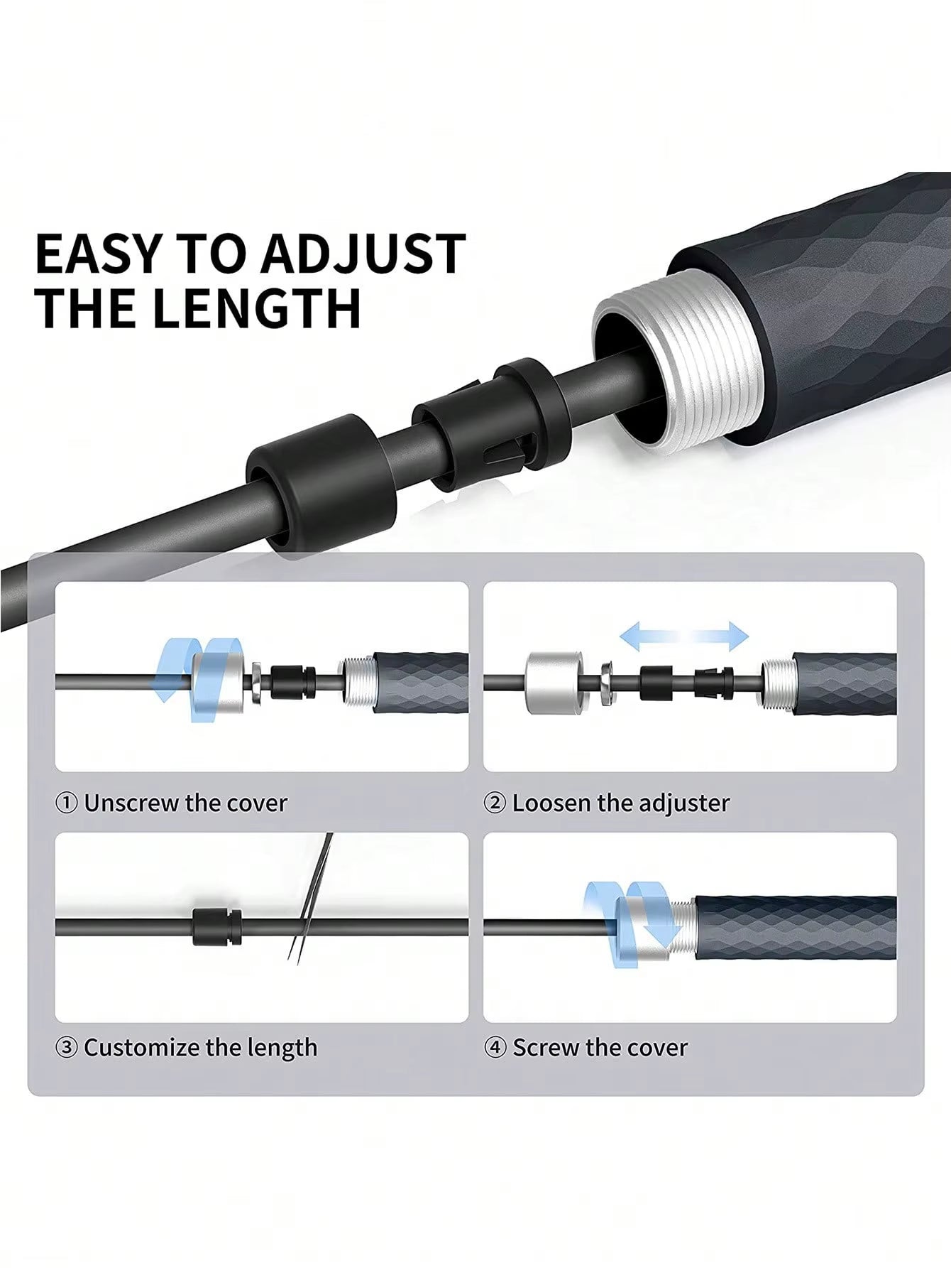 Adjustable Weighted Jump Rope for Adults, 3M Long Speed Rope with Detachable Weights & Aluminum Handle for Boxing Fitness