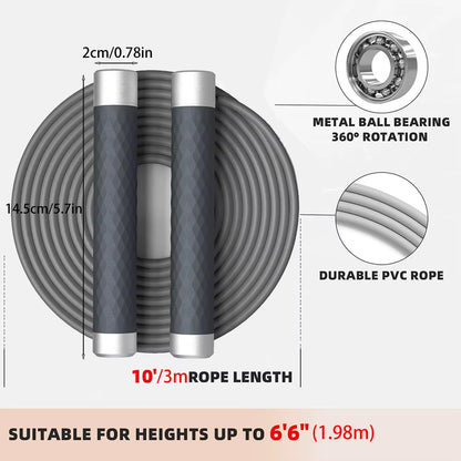 Adjustable Weighted Jump Rope for Adults, 3M Long Speed Rope with Detachable Weights & Aluminum Handle for Boxing Fitness