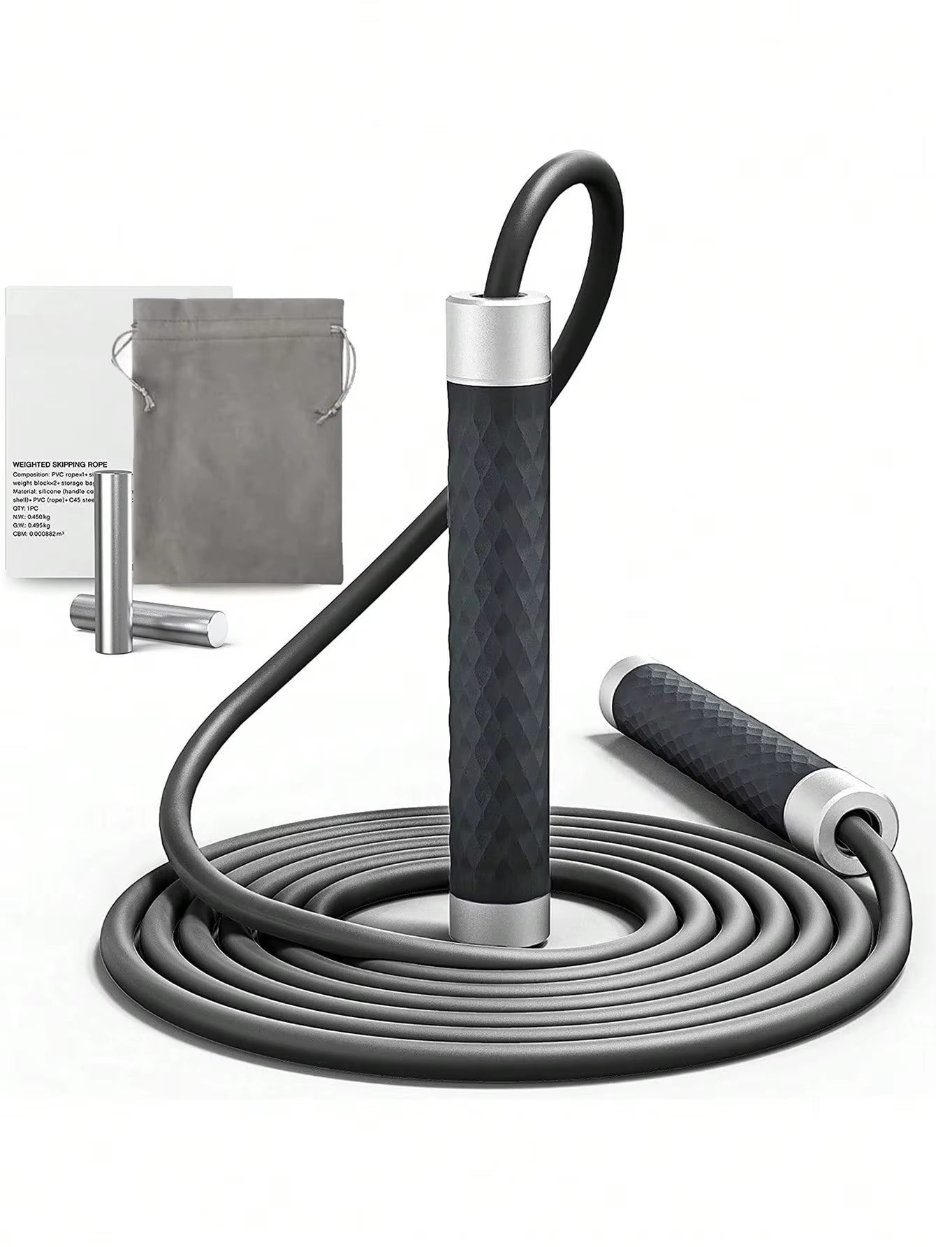 Adjustable Weighted Jump Rope for Adults, 3M Long Speed Rope with Detachable Weights & Aluminum Handle for Boxing Fitness